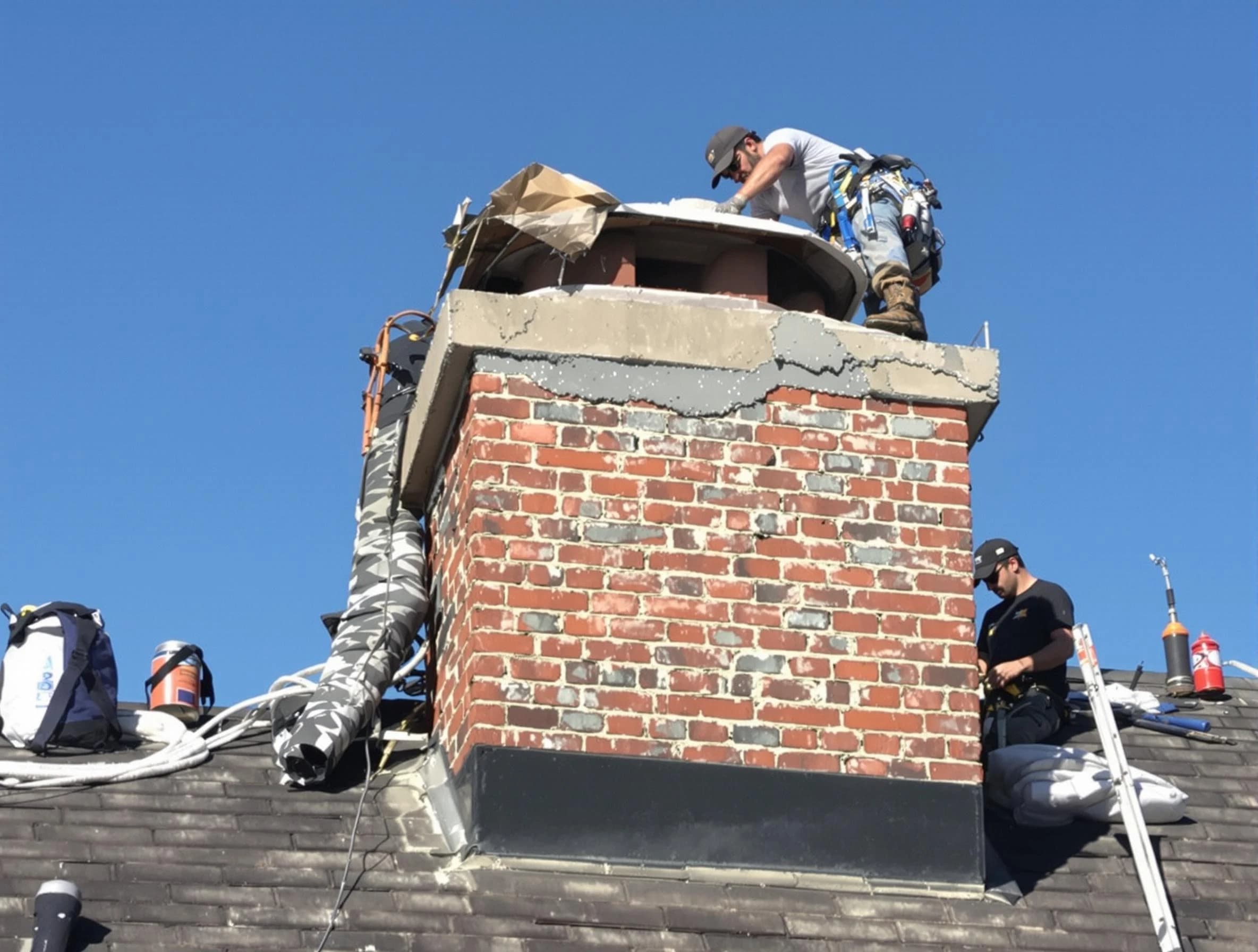 Irondale Chimney Sweep installing a custom chimney crown in Irondale, GA