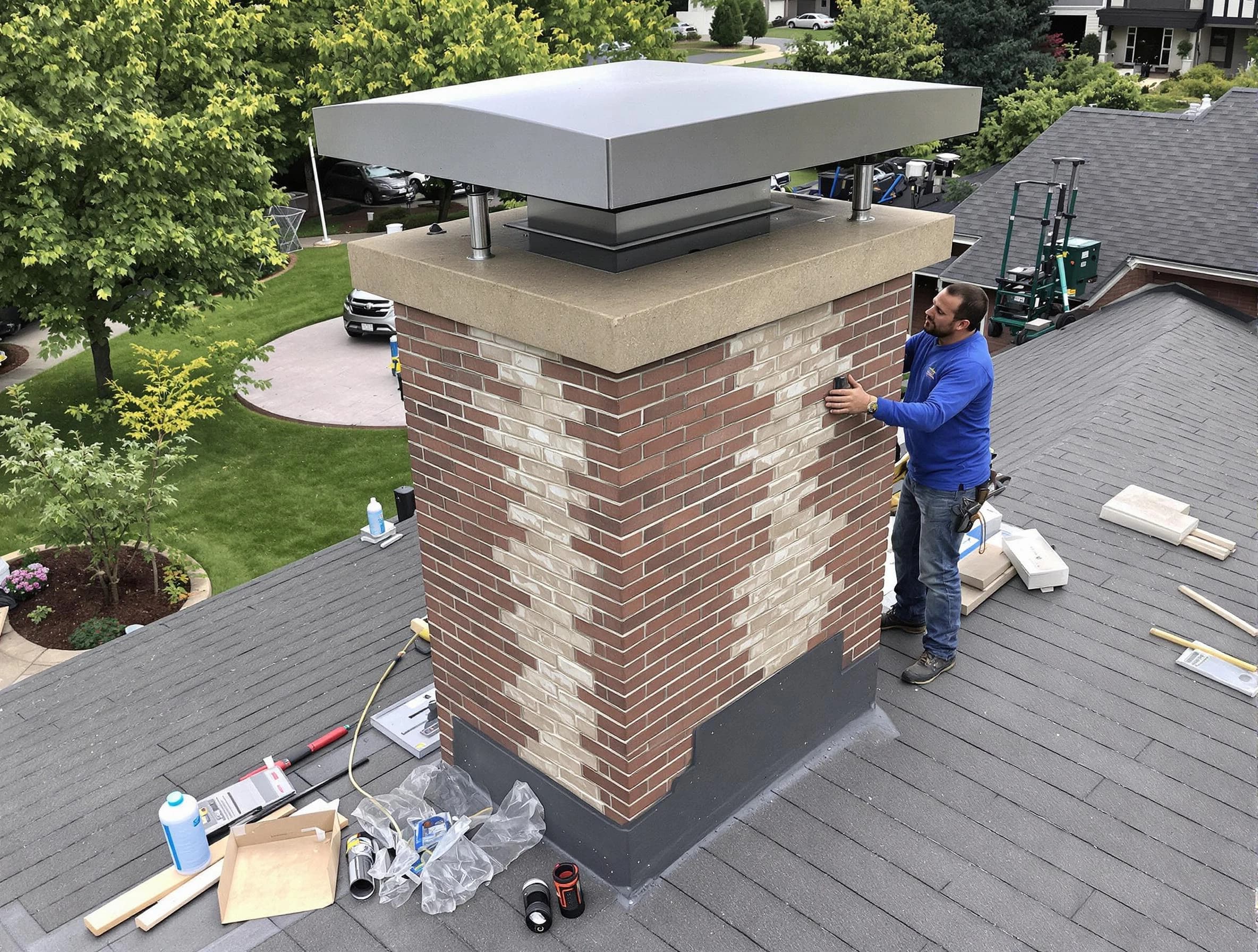 Irondale Chimney Sweep team working on a custom chimney remodel in Irondale, GA